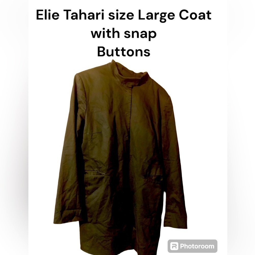 EUC Elie Tahari trench coat Large, snap closures with mandarin collar 99% cotton - Picture 1 of 8